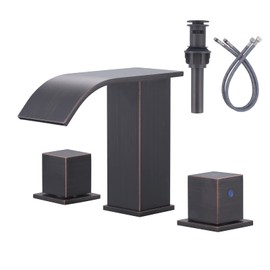 ARCORA Oil Rubbed Bronze Waterfall Bathroom Faucet - 8 Inch Widespread Bathroom Faucets for Sinks 3 Hole, 2 Handles Bathroom Sink Faucet with Pon Up Drain and cUPC Supply Lines