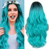 PORSMEER Ombre Black Cyan Long Curly Wig for Women, Natural
