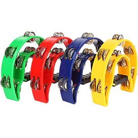EOEXN 4 Pack Half Moon Tambourine for Adults Tamborines Musical Instrument Percussion Instruments Tambourine Double Row Plastic Music Rhythm Tambourine for KTV Party