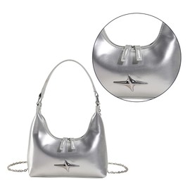 TQUXNGA Stylish Moon Bags PU Shoulder Bag for Women Girls Handbag with Chain Strap, silver