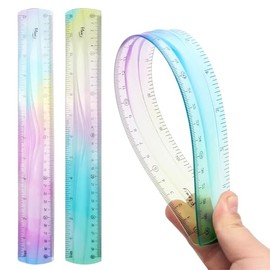 2 reglas flexibles, regla flexible de 12 pulgadas para niños, regla de plástico suave, regla de niños para la escuela, regla flexible de color degrada