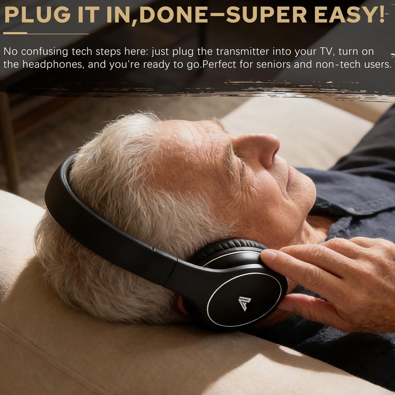 Ansee Wireless TV Headphones for Seniors & Hearing Impaired, Folding