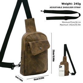 Long Keeper Crossbody Sling Bag PU Leather Chest Bag Small Sling Backpack for Women Men Shoulder Bag Casual Cross Body Bag for Travel Outdoor (Brown)