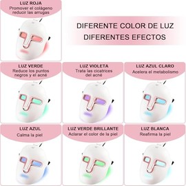 QKIIINQ Mscara facial led terapia de luz, Mscara facial led de 7 colores, Terapia de luz, Eliminacin de Acn, Para uso domstico y en salones de belleza