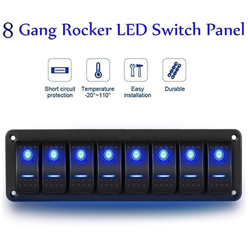 Geloo 8 Gang Switch Panel, 12 V/24 V Waterproof Toggle