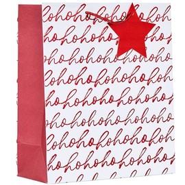 Design By Violet Christmas HoHoHo Design Gift Bag with Gift Tag - Red/White - Medium - Gift Bag for Christmas, Gift Wrap, Christmas Wrapping Paper, Xmas, Festive Gift Bag