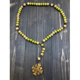 Nazareth Store Olive Wood Prayer Rosary Catholic Our Father Wooden Jerusalem Cross Short Cord Car Protection Chaplet Amulet in Velvet Bag, 1.7" x 0.8" x 10.6", Wood, wood