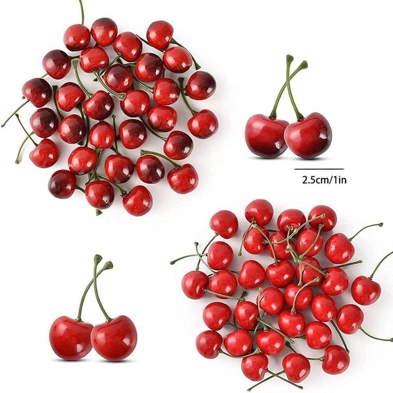 20Pcs Red Artificial Cherries,Fake Cherries,Fake Fruit Decor Simulation Cherry Model