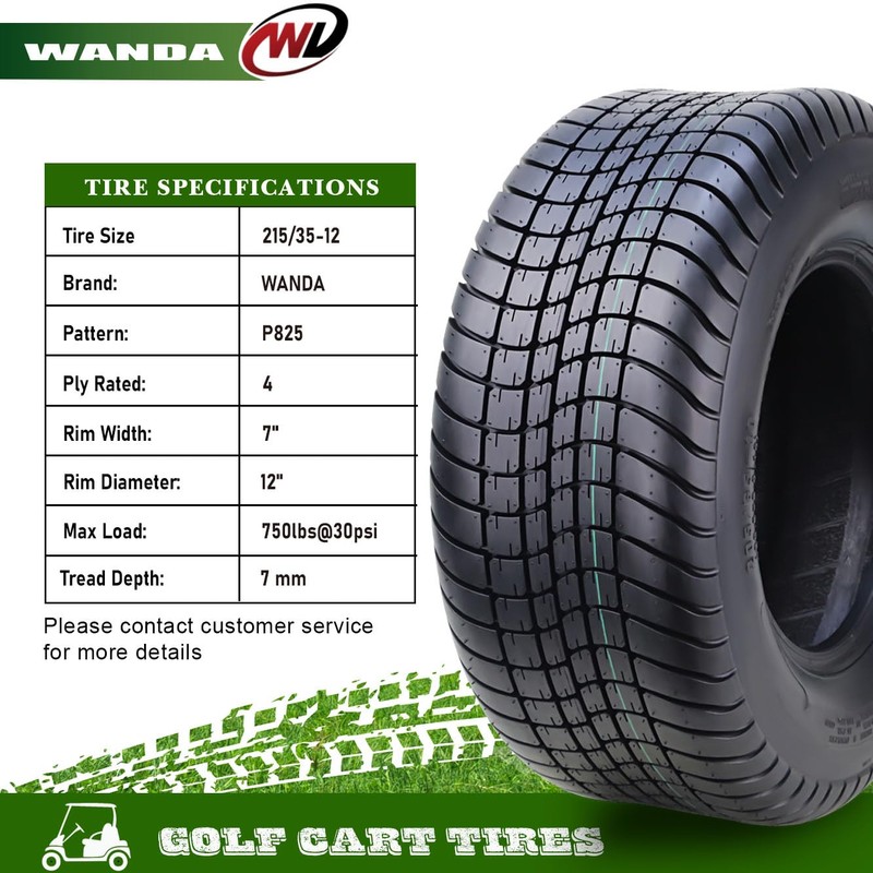 WANDA 215/35-12 Golf Cart ATV Tires 4 Ply 215/35x12 -Set