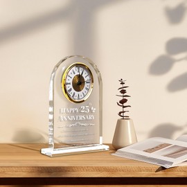 QAZMJUE 25th Wedding Anniversary Clock Gifts for Couples - Elegant Crystal Glass Clock Keepsake for Husband & Wife - Unique Home Decor for 25 Years of Marriage