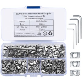 196 Pieces T-slot nuts, M3 M4 M5 T-nuts with 4 pieces Allen keys, slotted nuts, hammer head screws, nuts for aluminium profiles