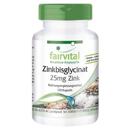 Fairvital High Dose Zinc – 25 mg Zinc from Zinc Bisglycinate – Vegan – 120 Capsules