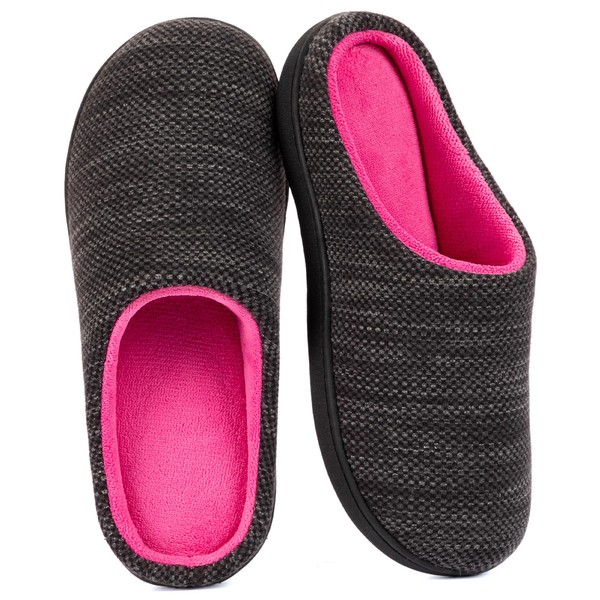 RockDove Women's Birdseye Knit Memory Foam Slipper, Black/Fuchsia, 5-6