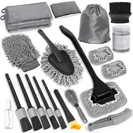 20 Piezas Herramienta Limpiadora de Parabrisas - Kit de Cepillos para Detallado Interior de Auto con Gel de Limpieza de 200g, Guante de Microfibra para Lavado de Auto, Plumero para Tablero y
