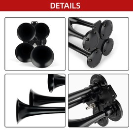 150db 12V Train Horn Kit，4 Speakers with button， Air Horn With Compressor Compatible For Trucks Cars Semi Trailers Pickup Motorhome SUV Truck Train And Other Vehicles， Ultra Loud BD Wiring Harness