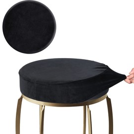 SINOSSO Velvet Bar Stool Cover, Soft & Elastic Round Slipcover for Small Upholstered Furniture（Dia.15-17", Black）