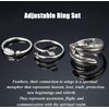 JOERICA 3 Pcs Silver Adjustable Open Rings Women Feather Thumb