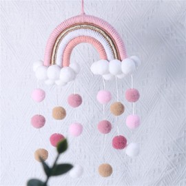 Rainbow Macrame Wall Hanging Hand-Woven Rainbow Macrame Tapestry with Pompom Pendant Decorative Wall Decoration for Baby Room (#1)