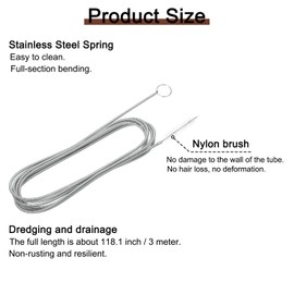 uxcell 1 Pcs AC Drain Line Cleaner Tool Brush, 118.1 Inch Long Drain Brush Flexible Feeding Tube Brush, Refrigerator Car Cleaning Brush for Straw, Hose Pipe(Stainless Steel White)