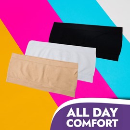 Popular Girls Strapless Bandeau Bra - Seamless Girls Training Bras for Teens. Sports Tube Top Bra 8-14 Age 3PK NUD PNK BLU