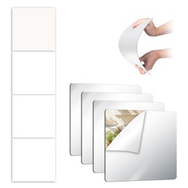 4pcs Unbreakable Acrylic Mirror, 8×8" Wall Mirror Full Length, Self-Adhesive Mirror Stickers, Frameless Small Mirror Safe Shatterproof Kids Wall Mirror Tiles for Bathroom Home Gym Bedroom Classroom