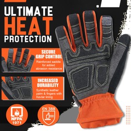 HANDLANDY Firefighter Rescue & Extrication Gloves, Heavy Duty Impact Work Gloves, Heat & Flame Resistant, Cut Resistant Touchscreen Safety Gloves (Orange, XL)