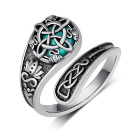 Fuguangju Turquoise Witches Knot Spoon Ring Celtic Nudo de Bruja Plata 925 Original Sterling Silver Witch Knot Rings Irish Wicca Jewelry Gifts for Women Men