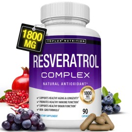 Resveratrol Supplement 1800mg – Natural Antioxidant Support for Heart Health & Anti-Aging – 60 Capsules
