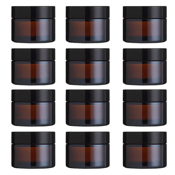 Glass Cosmetic Jars with Lids, 12 Pcs Amber Glass Round
