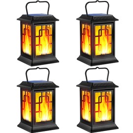 Solar Lanterns Outdoor Waterproof Hanging Lanterns Garden Solar Powered Flame Lights LED for Patio Pathway Deck Yard (4pack)