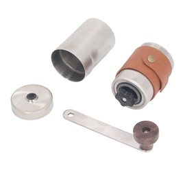 Manual Coffee Grinder Stainless Steel Portable Hand Coffee Bean Mill with PU Leather Case for Home Drip Coffee French Press Brown