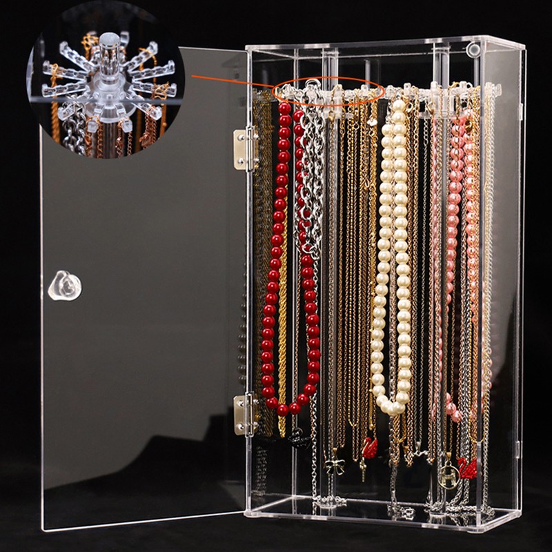 Acrylic Necklace Holder with 24 Hooks Clear Necklace Organizer Dustproof