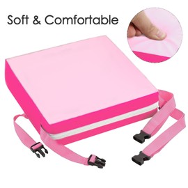 Asiento elevador para niños pequeños, lavable con 2 correas con hebilla de seguridad para niños para mesa de comedor, cojín portátil de aumento de viaje (rosa PU)