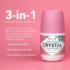 Crystal 3-in-1 BioHealth Deodorant, Coconut & Vanilla, Natural Odor Protection with Aloe & Hyaluronic Acid, Microbiome-Friendly, Moisturizing, Anti-Pollution Formula (2.25 Fl Oz)