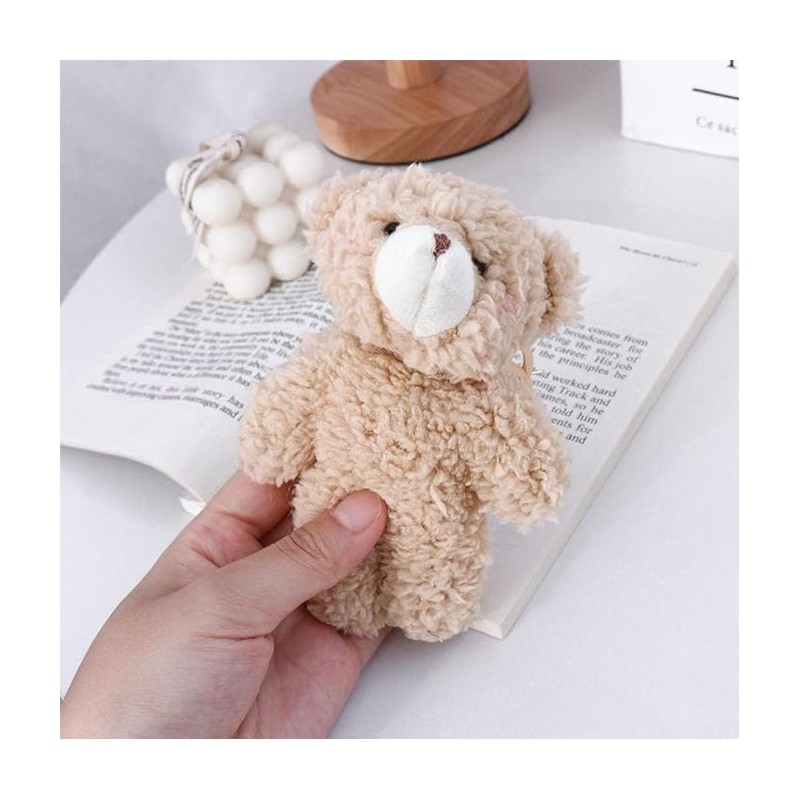 DPWOUM Brown Bear Pink Heart Keychain, Keychain Soft Cotton Key