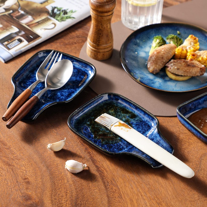 vancasso Stern Spoon Rest for Kitchen, Square Ceramic Spoon Holder,