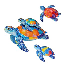 Goodangie00 Colorful Wooden Mother and Baby Sea Turtle Wall Decor, 3 Pack Mosaic Style Ocean Beach Theme Coastal Decorations for Kids Room Living Room Bedroom Pool Lake Home Decor