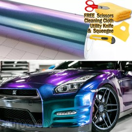 AUTOGOODY 84" x 60" Gloss Metallic Chameleon Purple Teal Vinyl Film Wrap Air Bubble Free