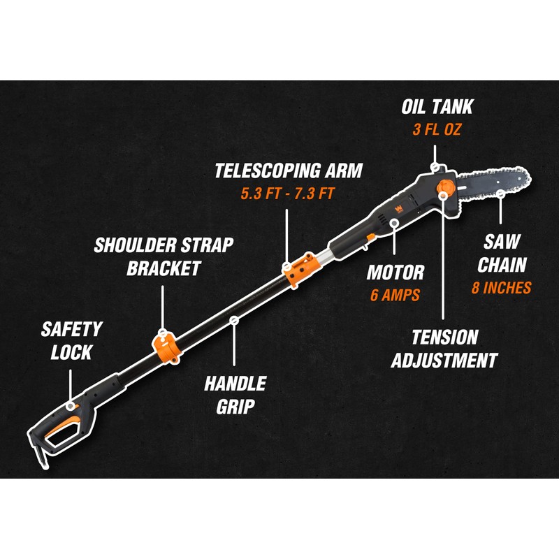 WEN 4019 6-Amp 8-Inch Electric Telescoping Pole Saw, Corded electric