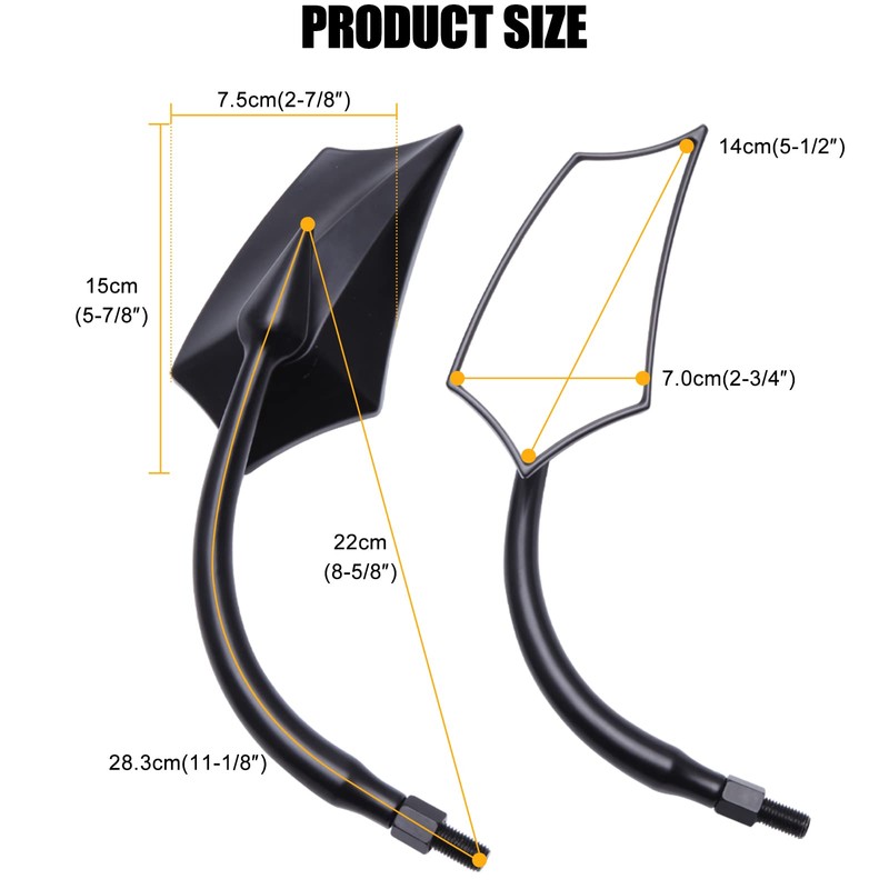 DREAMIZER Universal 8mm/10mm Black Irregular Shape Motorcycle Rear View Mirrors