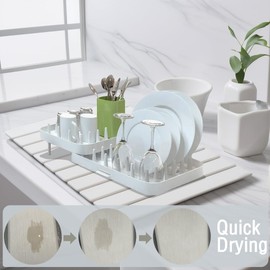 Large Stone Dish Drying Mat For Kitchen Counter, Collapsible Quick Dry Diatomaceous Earth Dish Drying Mat, 16''W x 24''L White Heat Resistant Drying Mat For Kitchen Dishes Bottles Cups (white, 16x24)