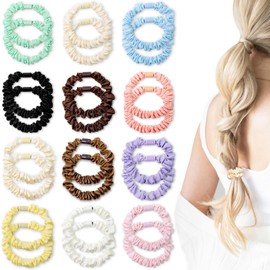 24Pcs Scrunchies Hair Ties, Mulberry Silk Hair Ties, Colorful Elastic Scrunchies Hair Bands Bracelets Ponytail Holders Hair Accessories for Thick Curly Long Fine Hair (Colorful)