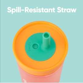 Owala Kids BPA-Free Plastic Tumbler with Spill Resistant Flexible Straw, Easy to Clean, Kids Water Bottle, Great for Travel, Dishwasher Safe, 15 Oz, Orange and Peach (Watermelon)