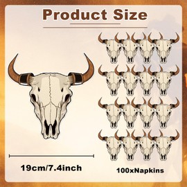 100 PCS Western Cowboy Napkins Cowboy Party Paper Napkins Western Long Horn Cow Paper Napkins Rodeo Bull Skull Dessert Napkins for Cowboy Themed Party Supplies Birthday Dinner Table Decor