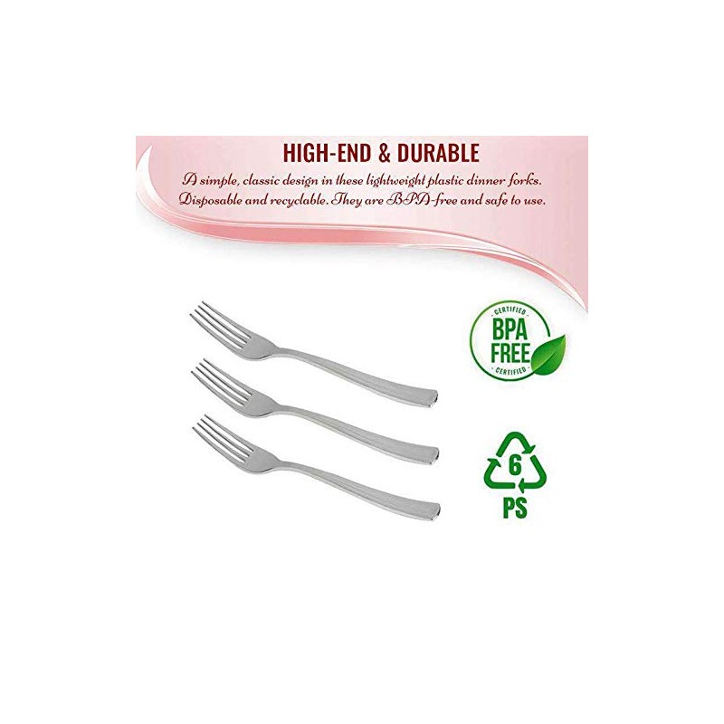 Kaya Shiny Metallic Silver Plastic Disposable Forks (24 Count) -