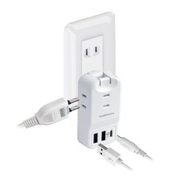 Kashimura WH NWM-22 Power Strip for Travel Use, USB Port, PD20W, 2 USB-A, 1 USB-C and 3 AC Power Ports, 100 V - 240 V, Reversible, Automatic Identification