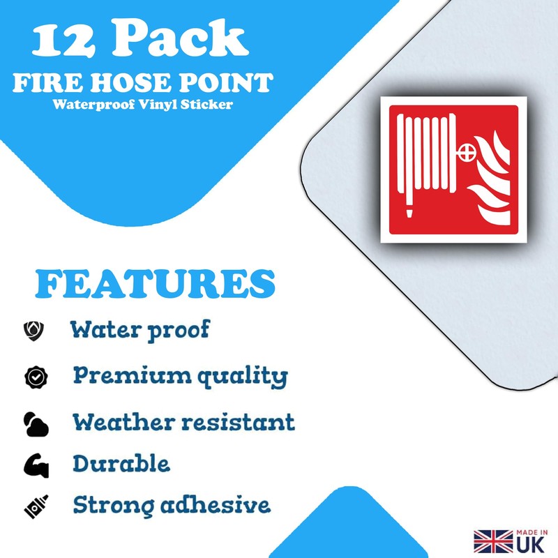 12-Pack - Fire Hose Reel Point Sticker Signs - Waterproof,