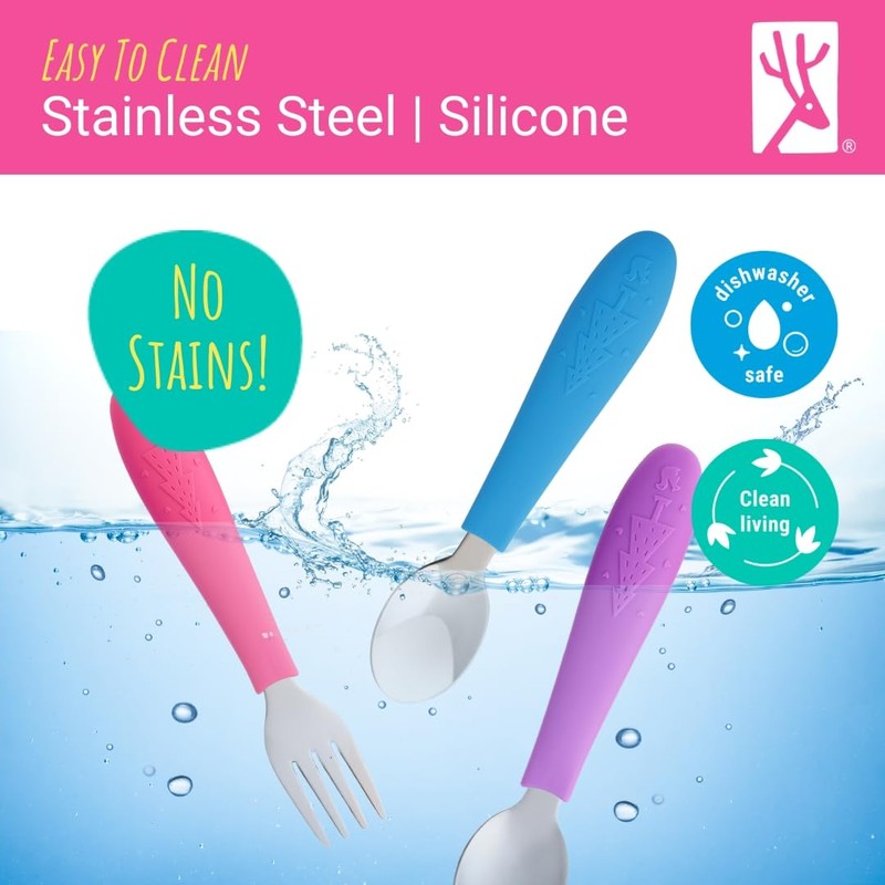 Elk and Friends Kids Silverware with Silicone Handle | Childrens