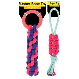 Dog Braided Rope Set of 2 Rope Toys, In 3 Colourful Colours, Braided Chew and Tug Ropes, Dental Health, Durable Braided Ropes, for All Breeds, Small, Medium and Large Dogs. (Pink, Purple & Blue Set)