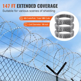 VEVOR Premium VEVOR Razor Wires - 147 ft of Galvanized Double Spiral Razor Ribbon, 3 R - 147 ft